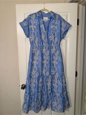 Sam Edelman Blue Embroidered Tiered Summer Dress